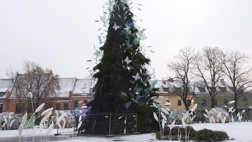 Kauno Rotušės aikštėje padegta miesto Kalėdų eglė