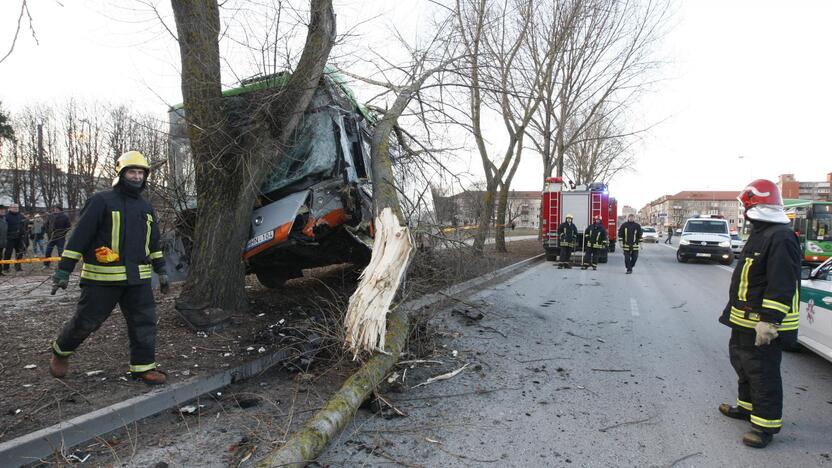 Kraupi avarija Klaipėdoje: autobusas rėžėsi į medį, sužeisti keleiviai 