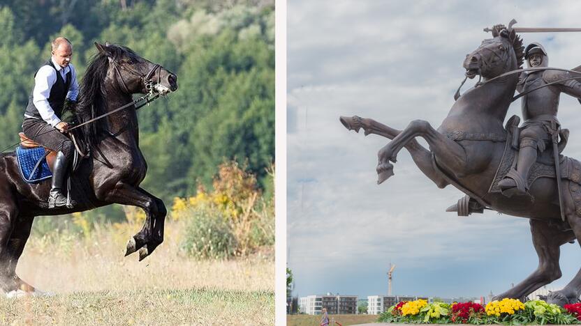 Pozavo: skulptoriai atidžiai fotografavo Laurušos (kairėje) šuolius, o nuotraukos pasitarnavo liejant skulptūrą.