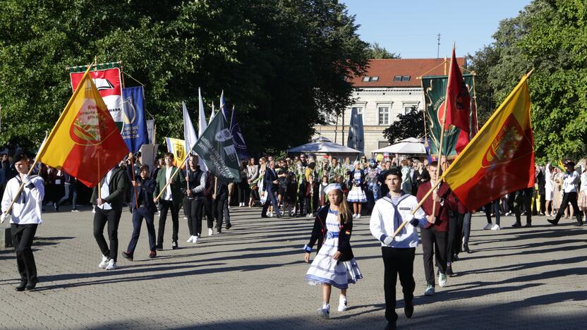 Įvyko: šventėje vyko nedidelis mokyklų vėliavų paradas.