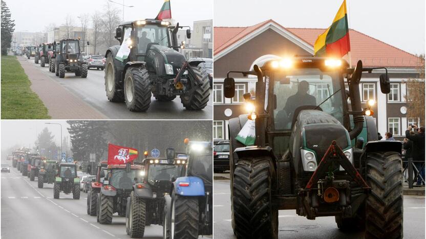 Dėmesys: protestuodami Klaipėdos rajono ūkininkai dvi valandas suko ratus Gargždų gatvėmis.