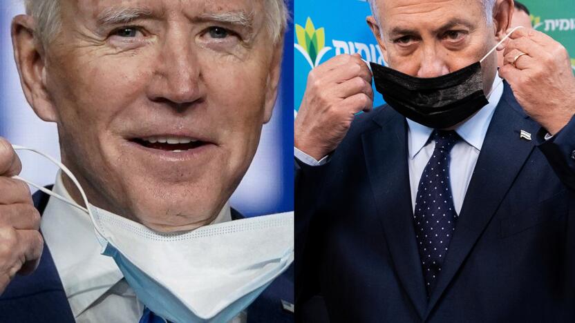 Joe Bidenas (kairėje) ir Benjaminas Netanyahu (dešinėje)