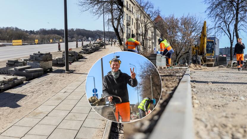 Sugrįžo: po žiemos pertraukos miesto gatvėse vėl galima išvysti dirbančius kelininkus.