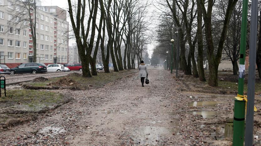 Situacija: tako, kuris veda nuo Debreceno aikštės iki Gedminų gatvės, atnaujinimo darbus sustabdė žiema.