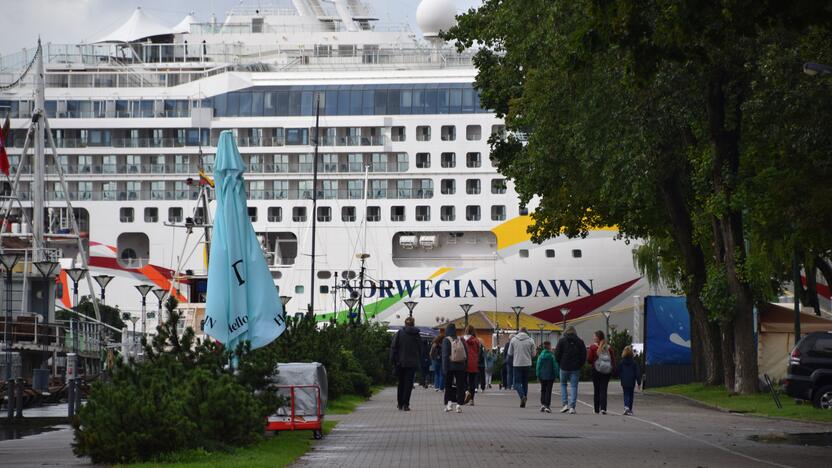 Nepabūgo: nepaisant vis dar nerimstančios jūros, į Klaipėdą trečiadienio rytą įplaukė beveik 300 m kruizinis laivas „Norwegian Dawn“.