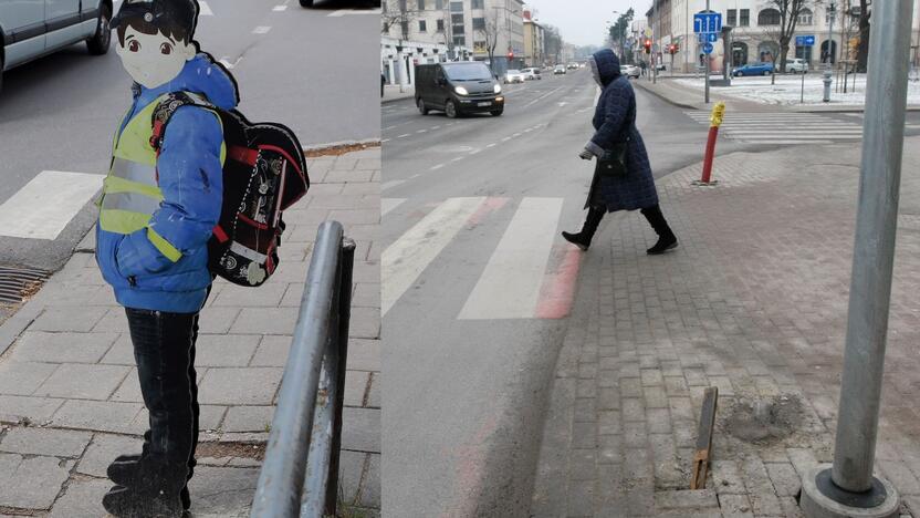 Suniokojo: prie pėsčiųjų perėjos nebeliko mokinuko su kuprine muliažo.