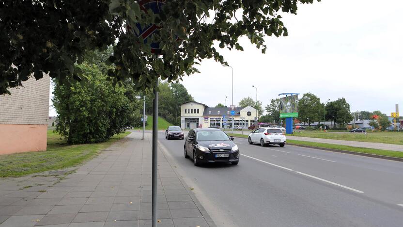 Kauno gatvėje esantis sustoti ir stovėti draudžiantis ženklas visiškai nesimato per medžio šakas. Kita jo pusė problemų nekelia.