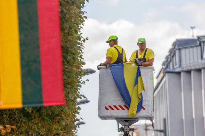 Laisvės alėjoje iškabintos Lietuvos ir Ukrainos vėliavos