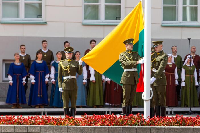 Vėliavų pakėlimo ceremonija S. Daukanto aikštėje