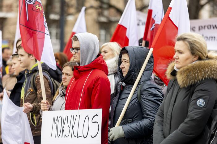 Lenkų protestas dėl mokyklų jungimo