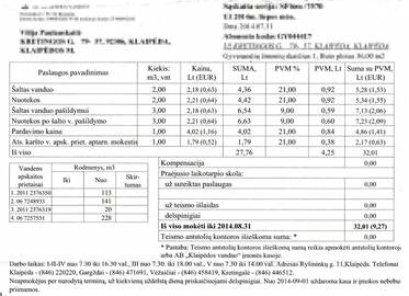 Kainos: rugpjūtį gautose sąskaitose už komunalines paslaugas mokėtinos sumos pateiktos ir litais, ir eurais.
