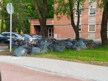 Savivalė: savivaldybės atstovų teigimu, Dubysos gatvėje keliasdešimt šiukšlių maišų su pernykščiais lapais kažkieno sukrauta buvo savavališkai.