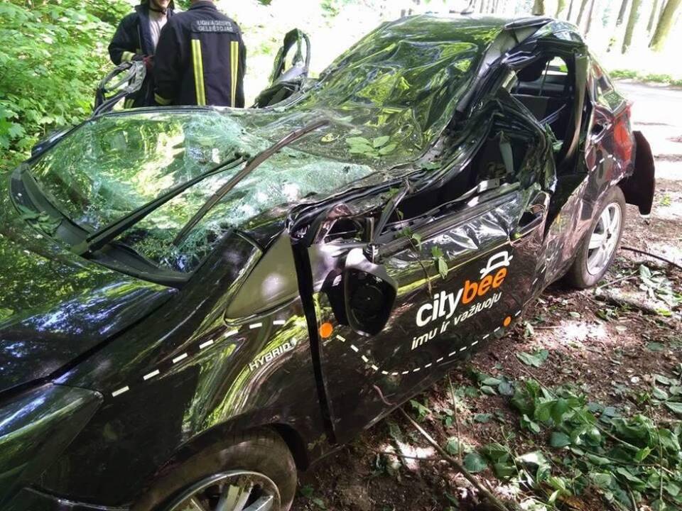 Į medį rėžėsi "CityBee" automobilis