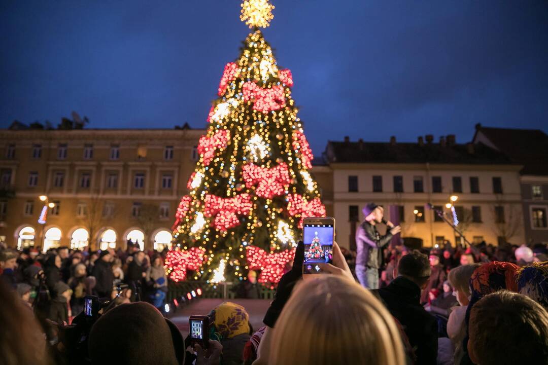 Sostinės Rotušės aikštėje įžiebta Kalėdų eglė