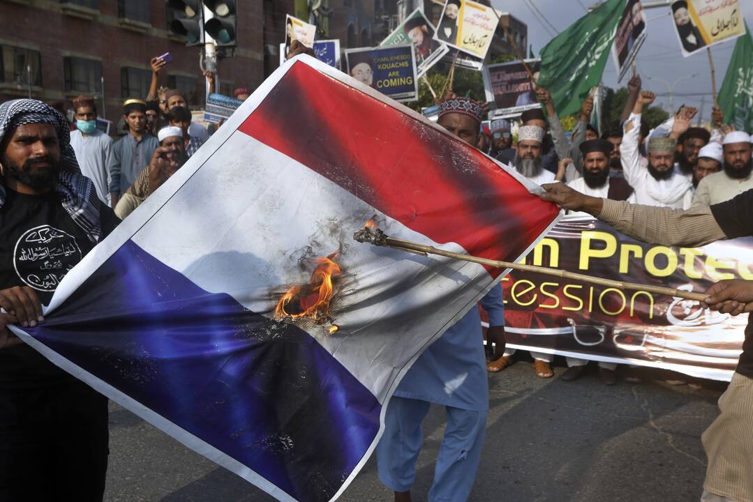 Protestas prieš prancūzų leidinį „Charlie Hebdo“ Pakistane.