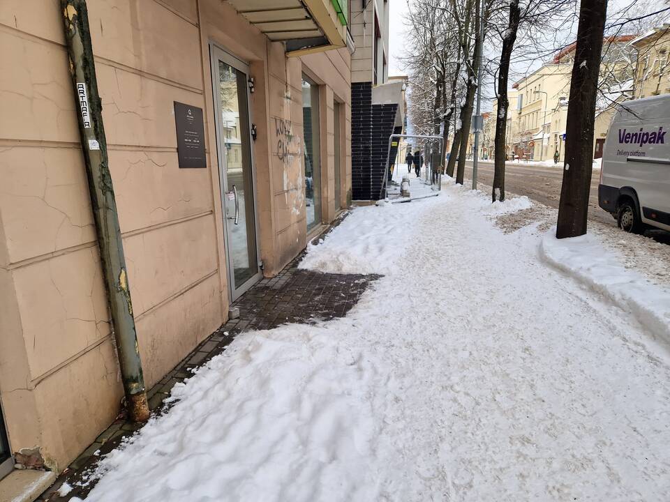 Požiūris: vienų įstaigų prieigos nuvalytos iki plytelių, kitų laiptus dengia kauburiai sniego.