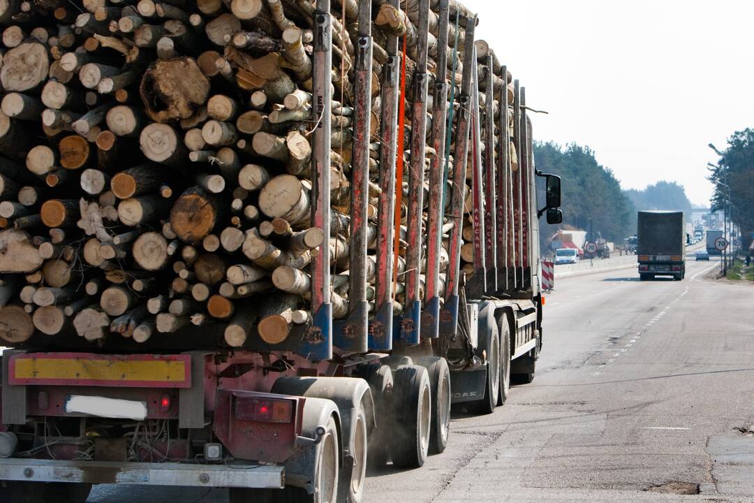 Statistika: trys iš keturių miškavežių Lietuvos keliuose viršija leistiną transporto priemonės bendrosios masės arba ašių svorį.