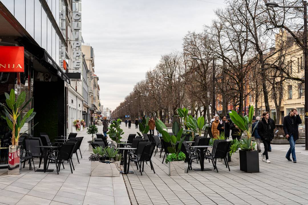 Sezonas: Laisvės alėjoje jau rikiuojami staliukai.