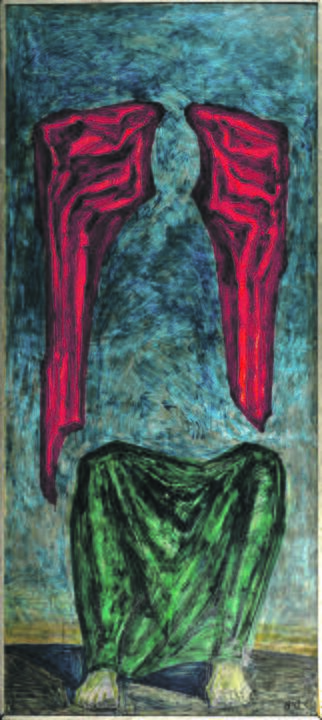 Objektas: brangiausias aukciono lotas – V. Antanavičiaus (1936–2024) paveikslas „Ilgesys“ (1969, kart., al., 274 x 122), už kurį pirkėjas sumokėjo 9 600 eurų.