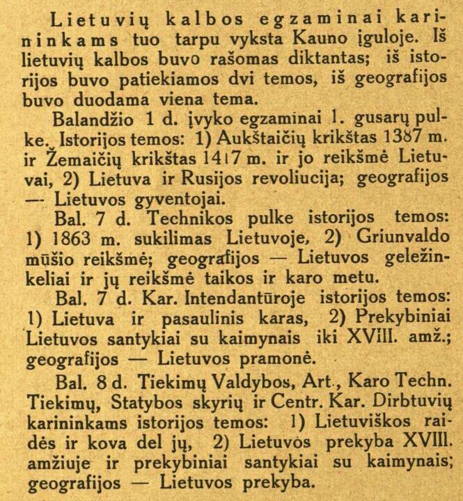Vertybės: 1-ojo pėstininkų Lietuvos didžiojo kunigaikščio Gedimino pulko kariai švietimo pamokoje. Užrašas ant lentos skelbia „Mokslas – galybė“. Ukmergė, 1928 m