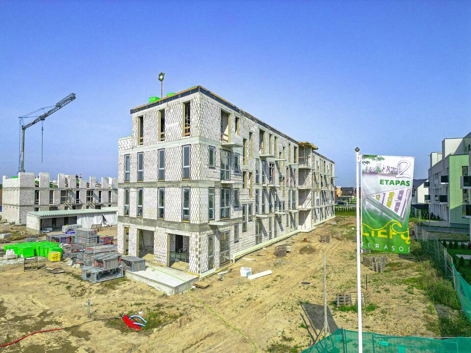 Veiksmas: naujojo kvartalo projektiniai sprendiniai sparčiai įgauna realius kontūrus – šiuo metu verda „Liepų terasų“ antrojo statybos etapo darbai.