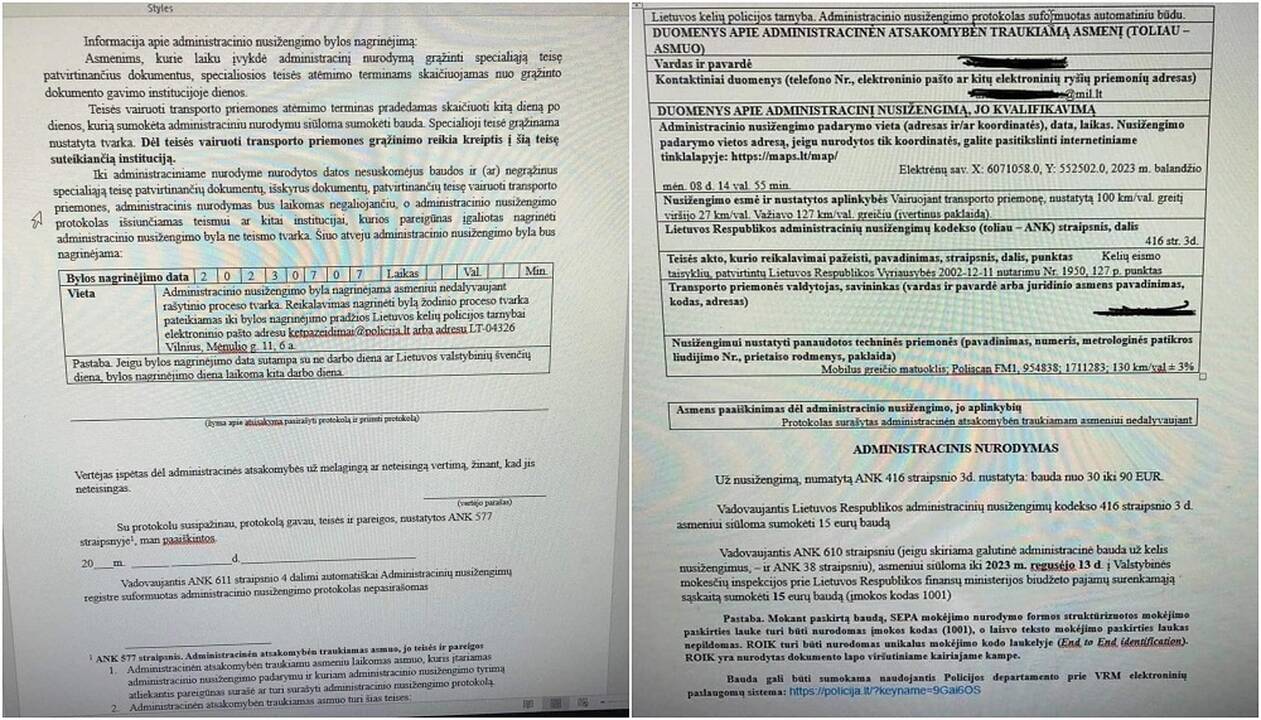 Apgaulė: policija gyventojus ragina skaityti gaunamus dokumentus, o baudą už viršytą greitį verta mokėti tik įsitikinus, kad protokolas tikras.