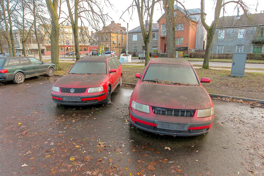 Apleisti automobiliai stovėjimo aikštelėje Žaliakalnyje