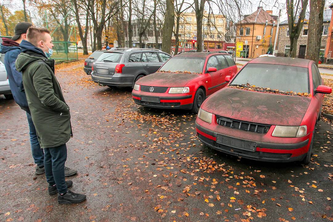 Apleisti automobiliai stovėjimo aikštelėje Žaliakalnyje