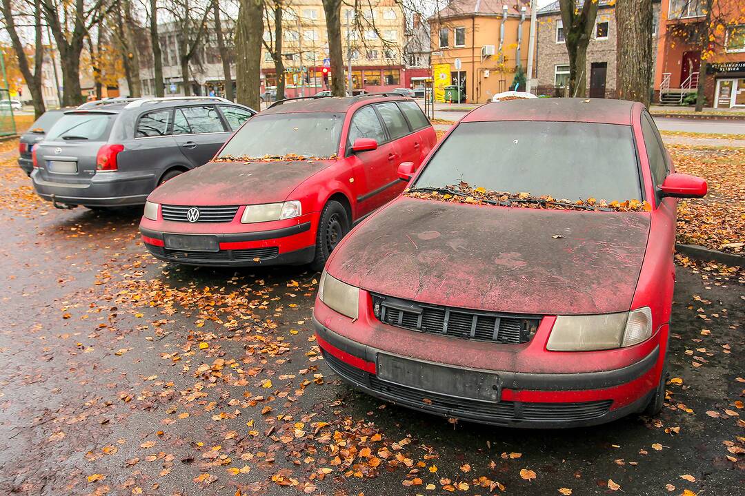 Apleisti automobiliai stovėjimo aikštelėje Žaliakalnyje
