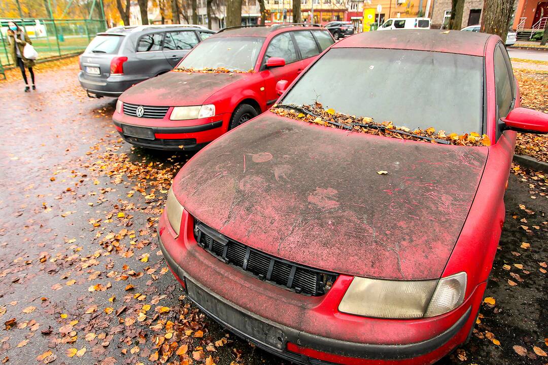 Apleisti automobiliai stovėjimo aikštelėje Žaliakalnyje