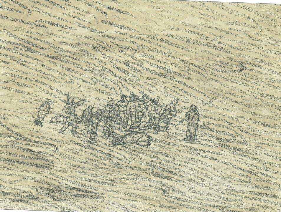 Išnaudojimas: R. Vaicekauskas kasa anglis šachtoje Jakutske. 1954 m. 