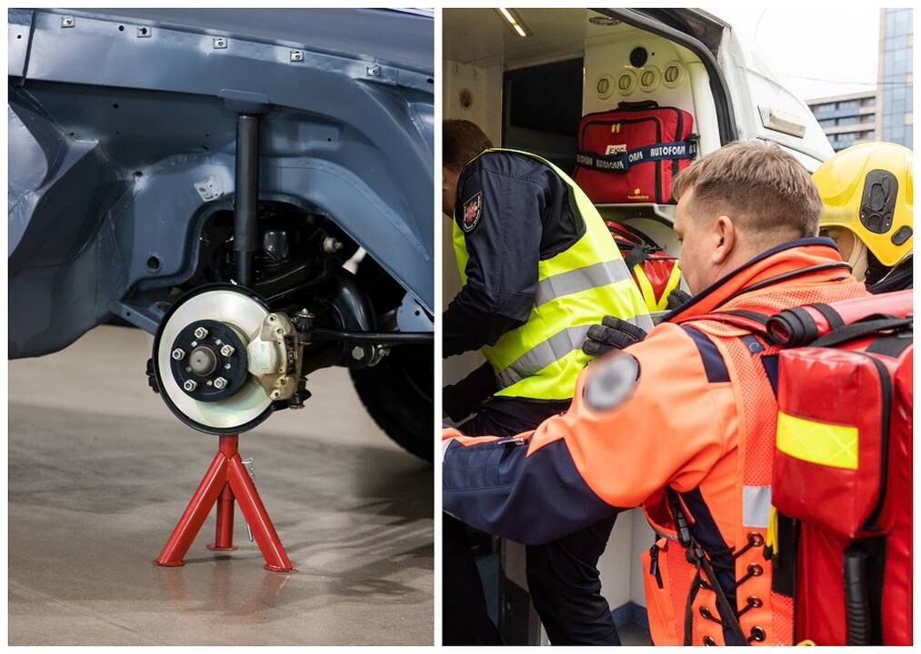 Prie automobilio – nelaimėlis: vyrui domkratas prispaudė ranką