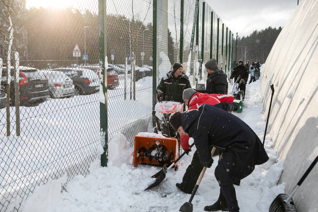 Sniego kasimo talka aplink Pilaitės maniežą