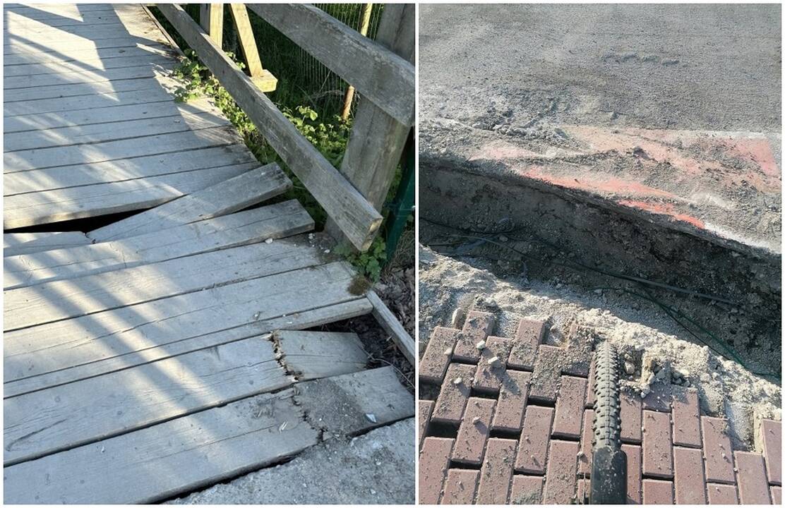 Skundai: prie Botanikos sodo kažkas sulaužė tiltelį, o Pramonės gatvėje rangovai paliko duobes dviračių take.