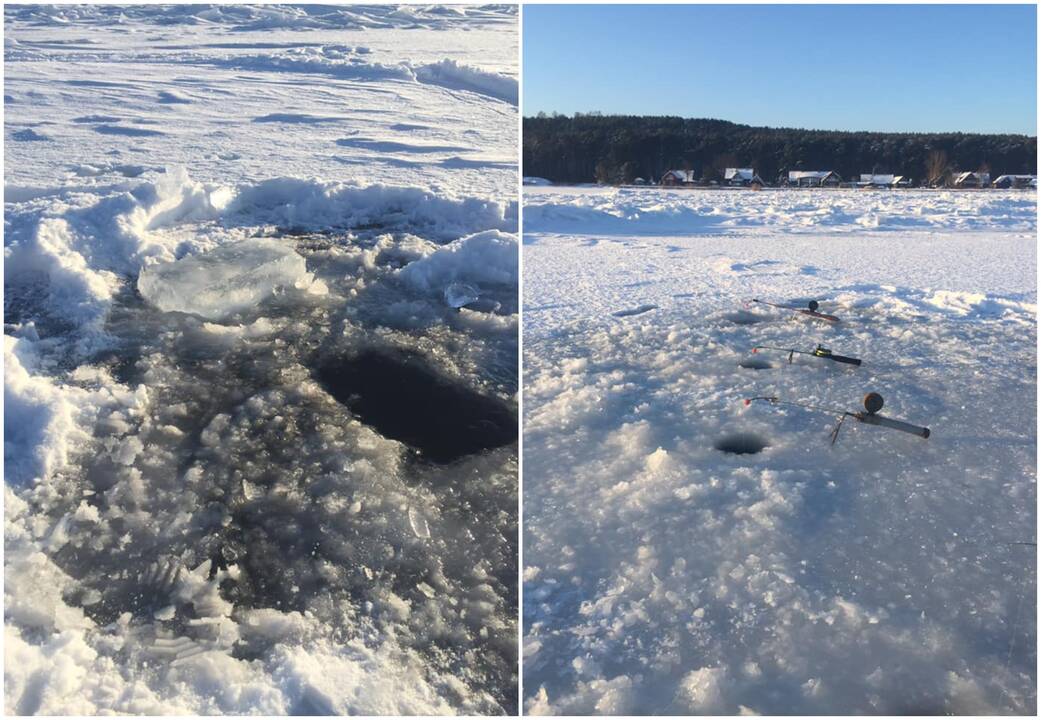 Atsargumas: Kuršių mariose ties Nida ledo storis siekia 6–8 cm, tačiau vietiniai žvejai įsitikinę, kad poledinei žvejybai – dar anksti.