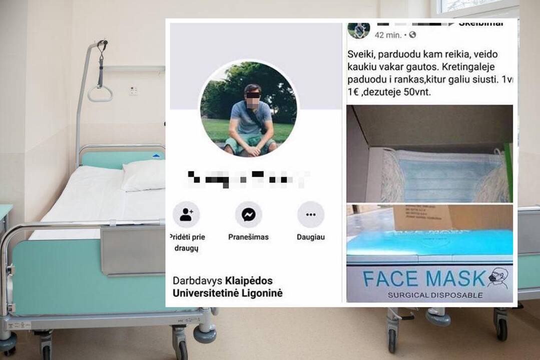 Akibrokštas: Klaipėdos universitetinės ligoninės darbuotoju apsimetęs žmogus internete siūlė įsigyti apsauginių kaukių.