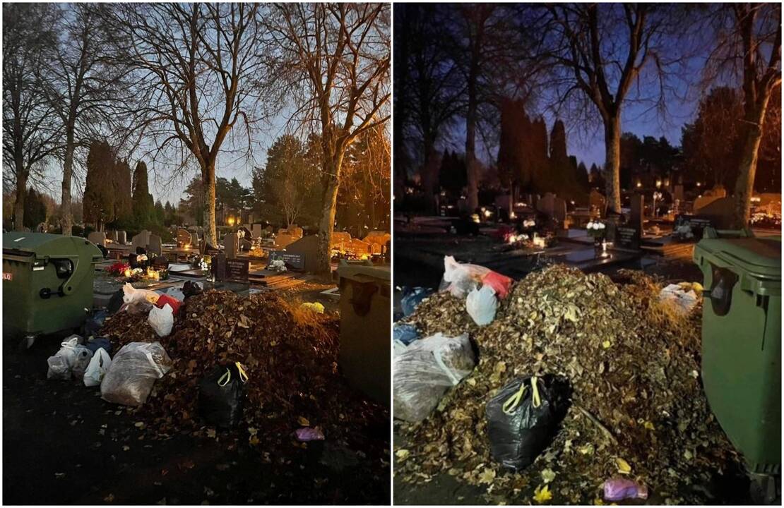 Šiukšlynas: buvusios Seimo narės I.Rozovos tėvo kapas Vėlinių išvakarėse skendėjo šiukšlyne, nes atliekų tvarkytojai esą nesuspėjo išvežti greta stovinčio perpildyto konteinerio.
