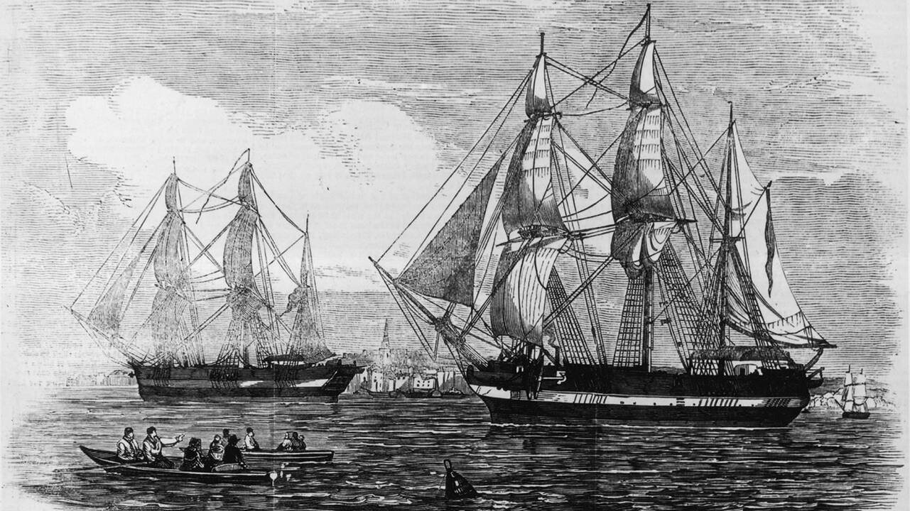 Istorija: laivai „Erebus“ ir „Terror“, kuriais J.Franklinas išplaukė ieškoti Šiaurės vakarų jūrų kelio iš Atlanto į Ramųjį vandenyną.   