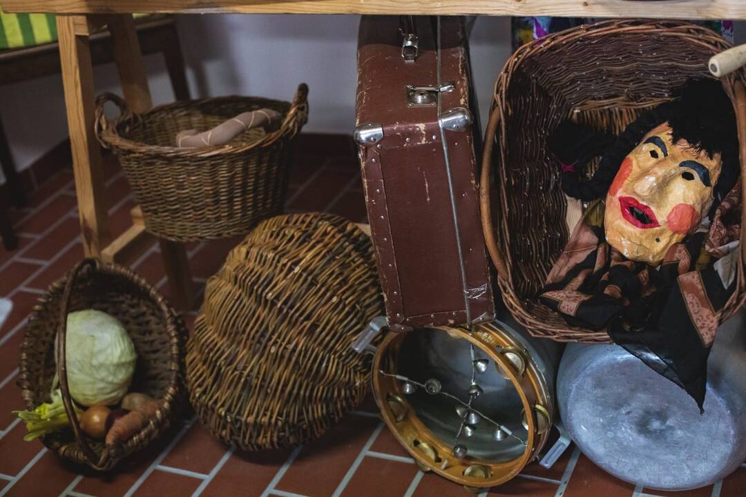 Už stiklinių pastato durų susirinko Užgavėnių šventės persirengėlių elitas.