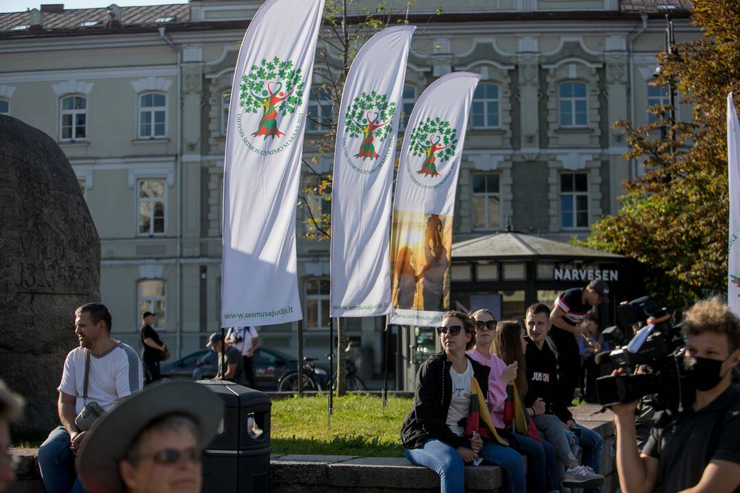 Žmonės renkasi į Šeimų sąjūdžio mitingą prie Katedros
