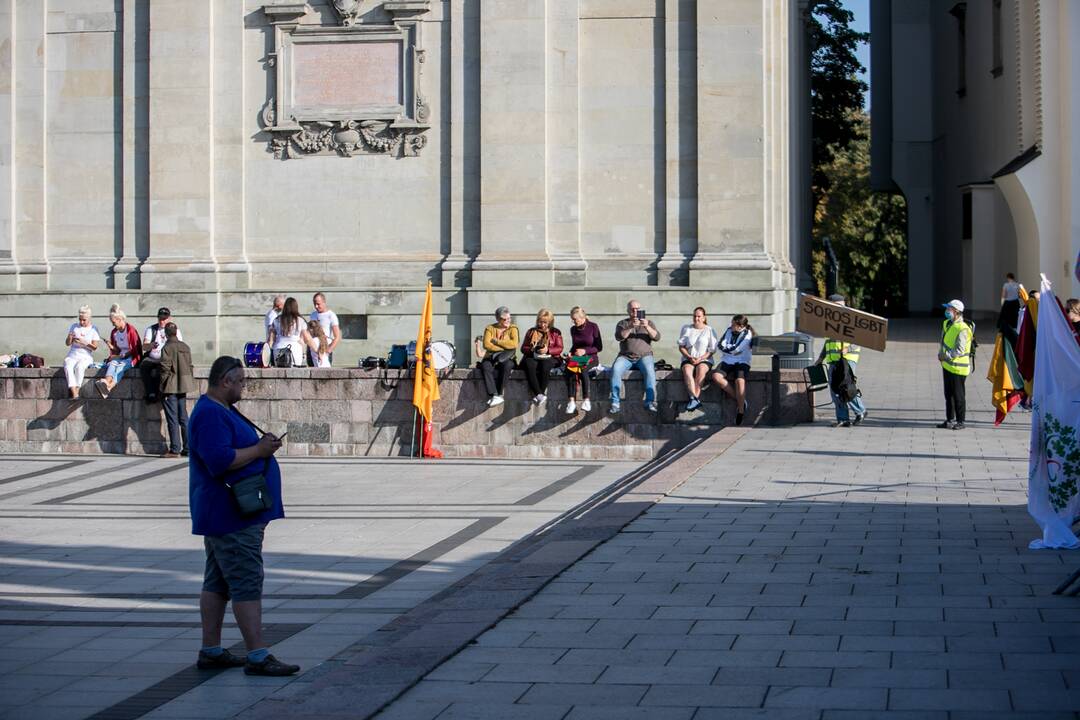 Žmonės renkasi į Šeimų sąjūdžio mitingą prie Katedros