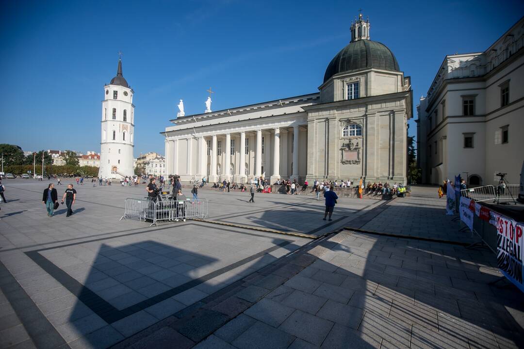 Žmonės renkasi į Šeimų sąjūdžio mitingą prie Katedros