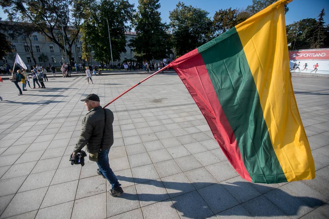 Žmonės renkasi į Šeimų sąjūdžio mitingą prie Katedros