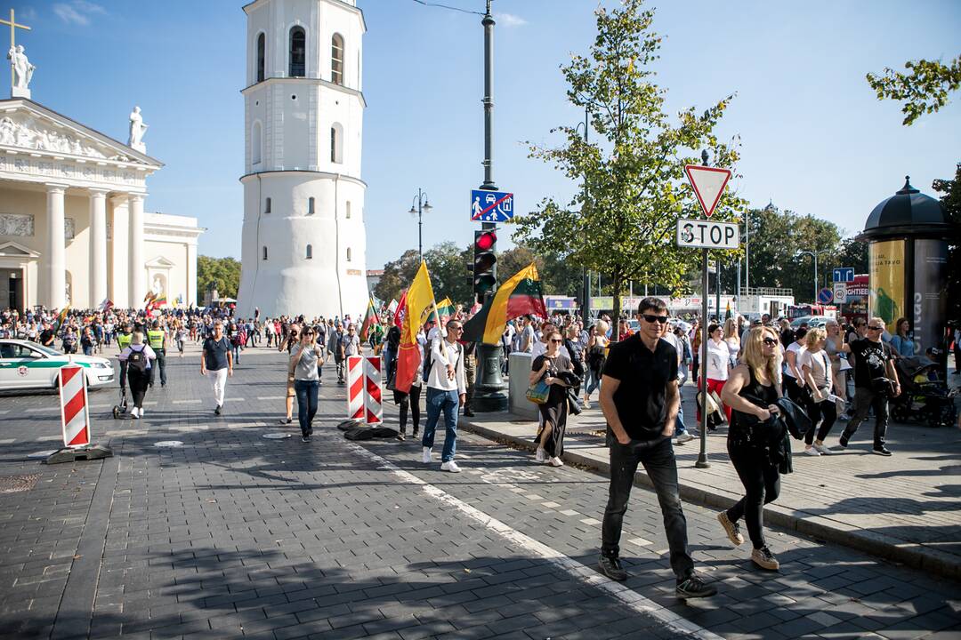 Dalis mitinguotojų iš Katedros aikštės patraukė link Seimo