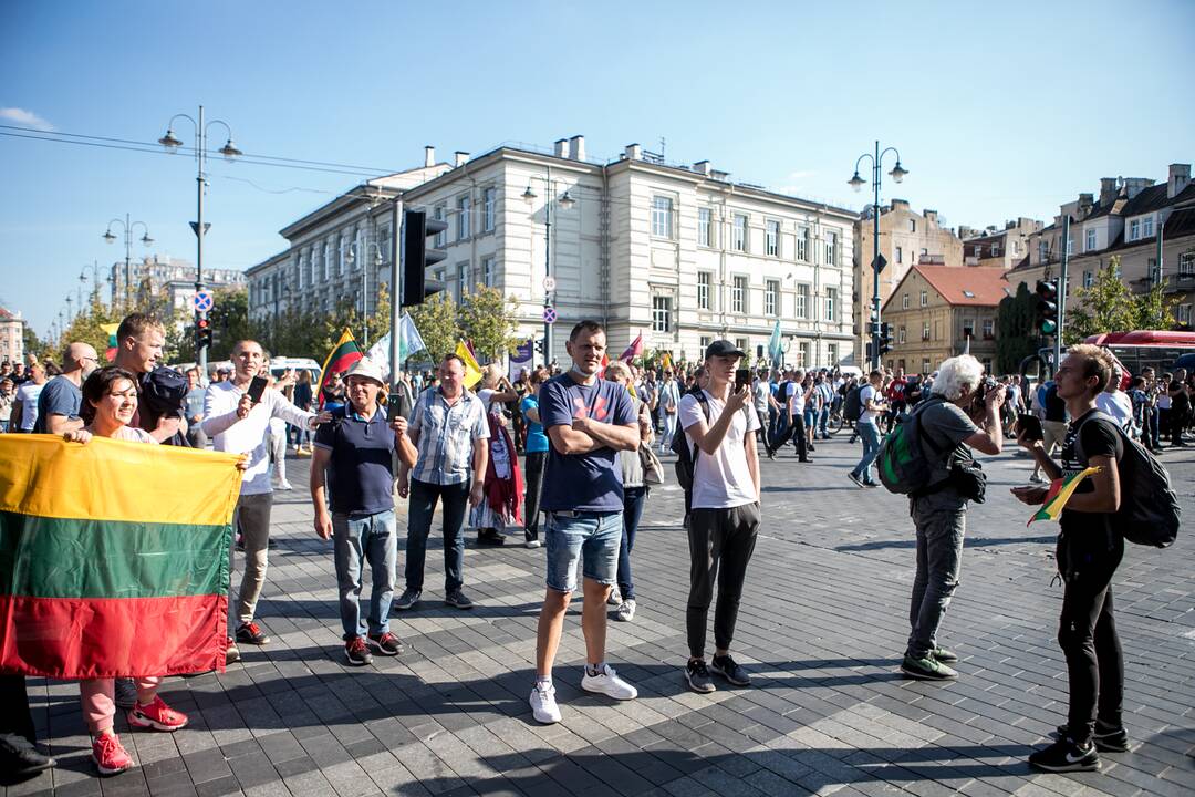 Dalis mitinguotojų iš Katedros aikštės patraukė link Seimo
