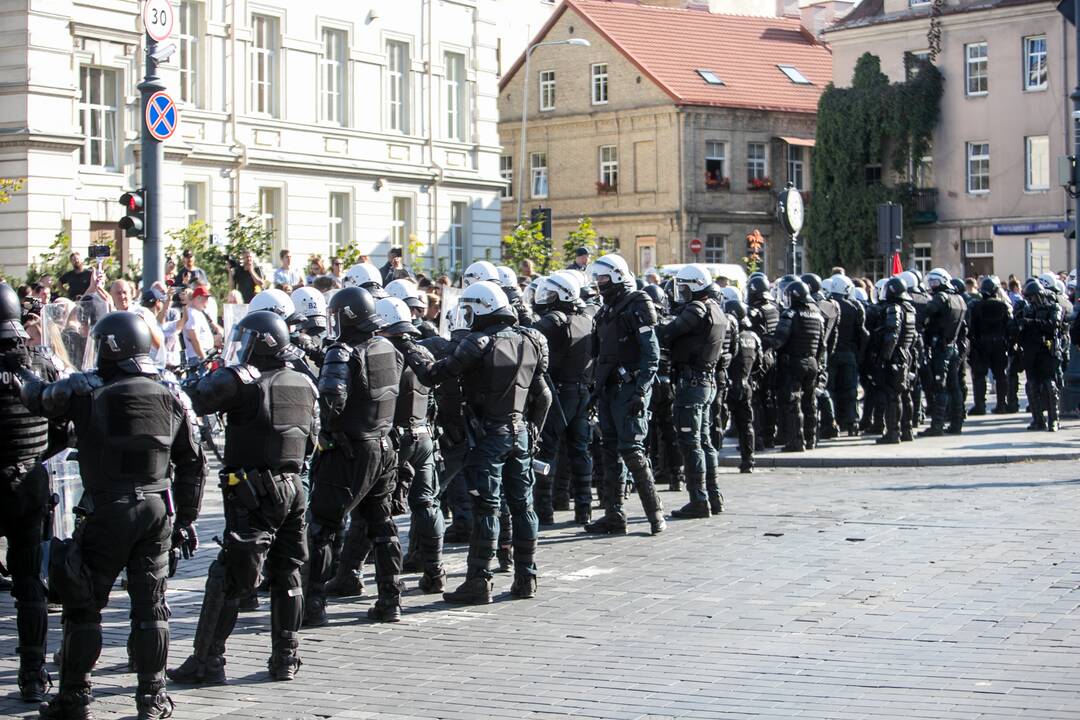 Dalis mitinguotojų iš Katedros aikštės patraukė link Seimo