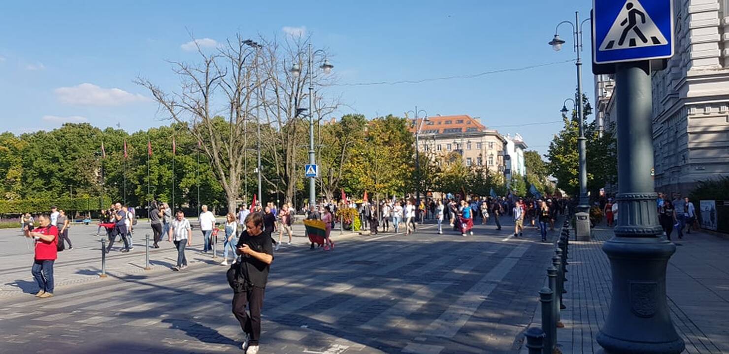 Dalis mitinguotojų iš Katedros aikštės patraukė link Seimo