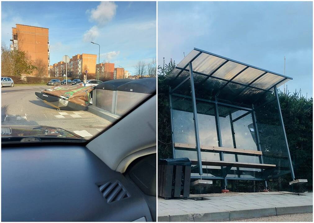 Padariniai: ciklono atneštas stichinis vėjas talžė pajūrį – virto paviljonas, vėjas išplėšė požeminių konteinerių dangčius.