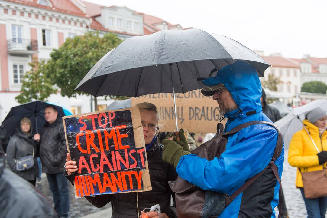 Protesto akcija Vilniuje prieš ribojimus nepasiskiepijusiems
