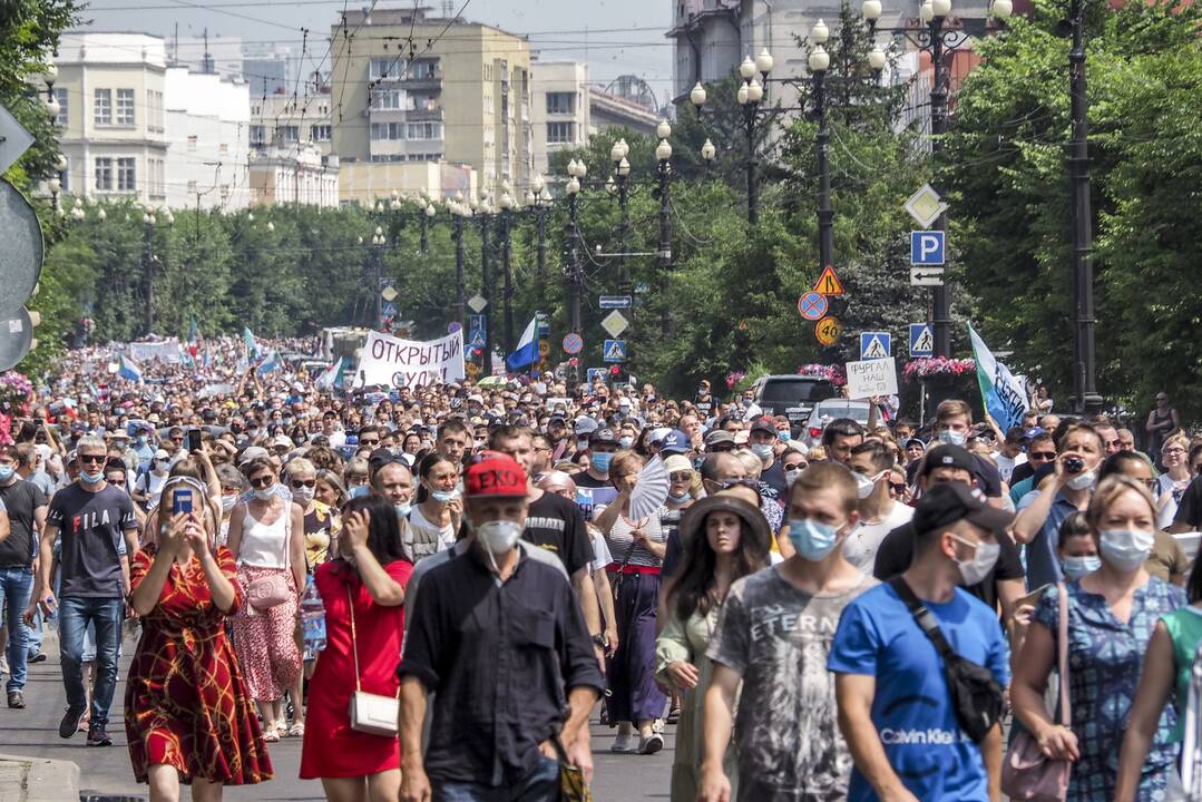 Nepaisant perspėjimų Rusijos Tolimuosiuose Rytuose toliau vyksta protestai